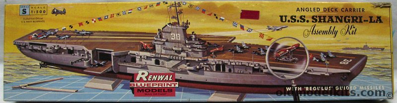 Renwal 1/500 CV-38 USS Shangri-La Aircraft Carrier with Regulus I Missiles (Essex Class Angled Deck), S600-198 plastic model kit